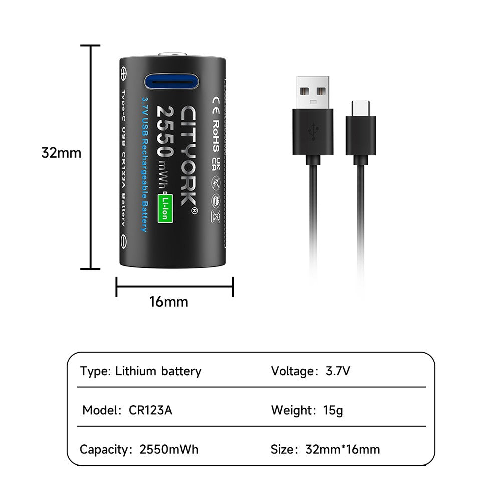 Batería recargable Original CR123A, 3,7 V, litio CR123 16340 16350 CR17345, bate